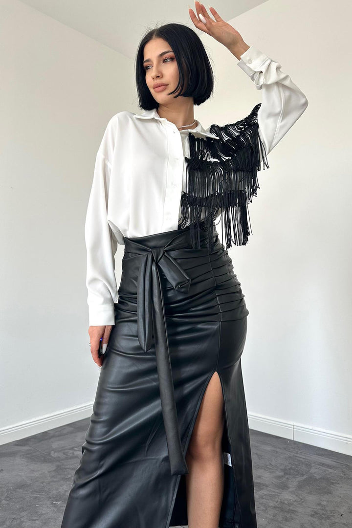 ELS Front Ruched Strap Skirt - Black - Chelles