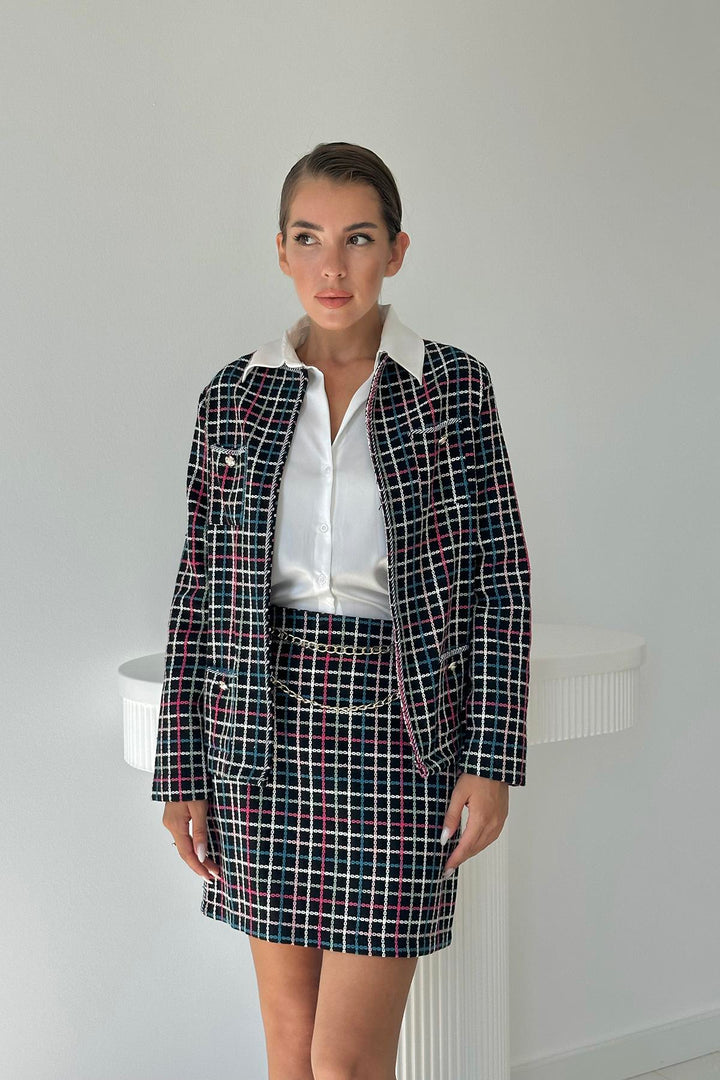 ELS Open Front Jacket and Skirt Set with Chain - Black - Kaneohe