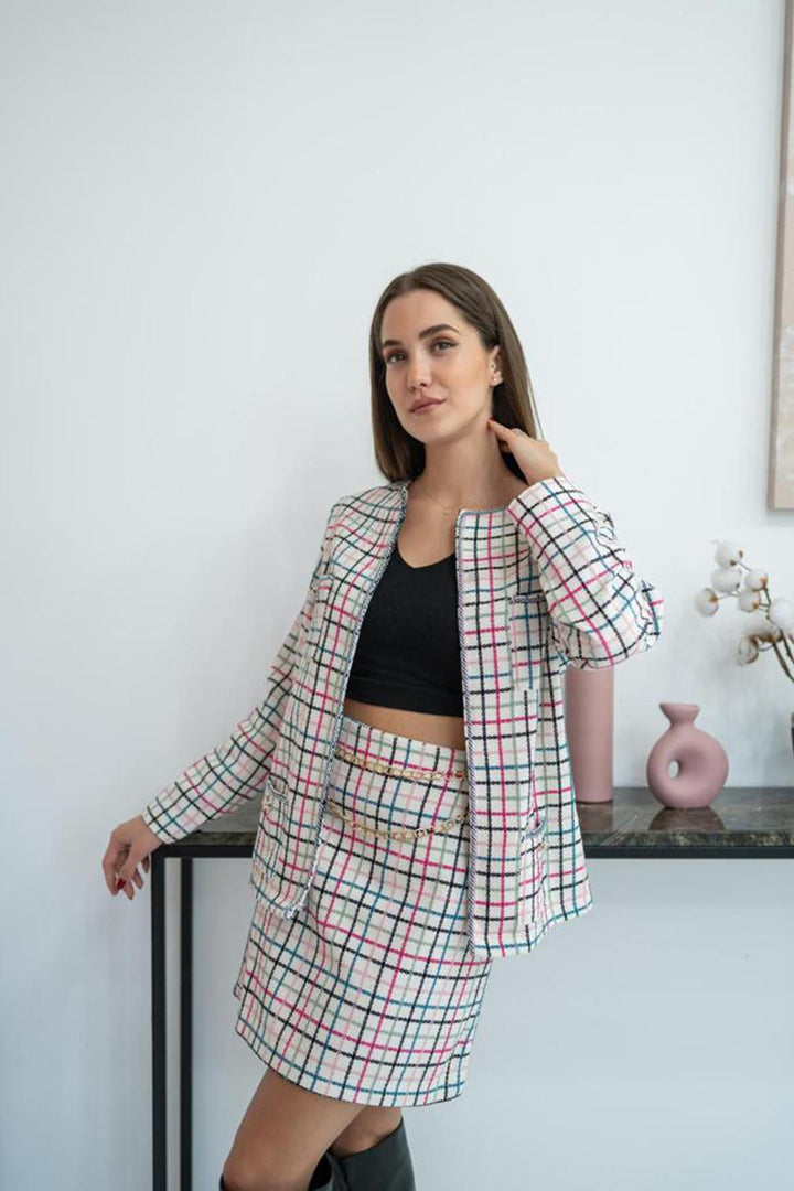 ELS Open Front Jacket and Skirt Set with Chain - White - Newbury