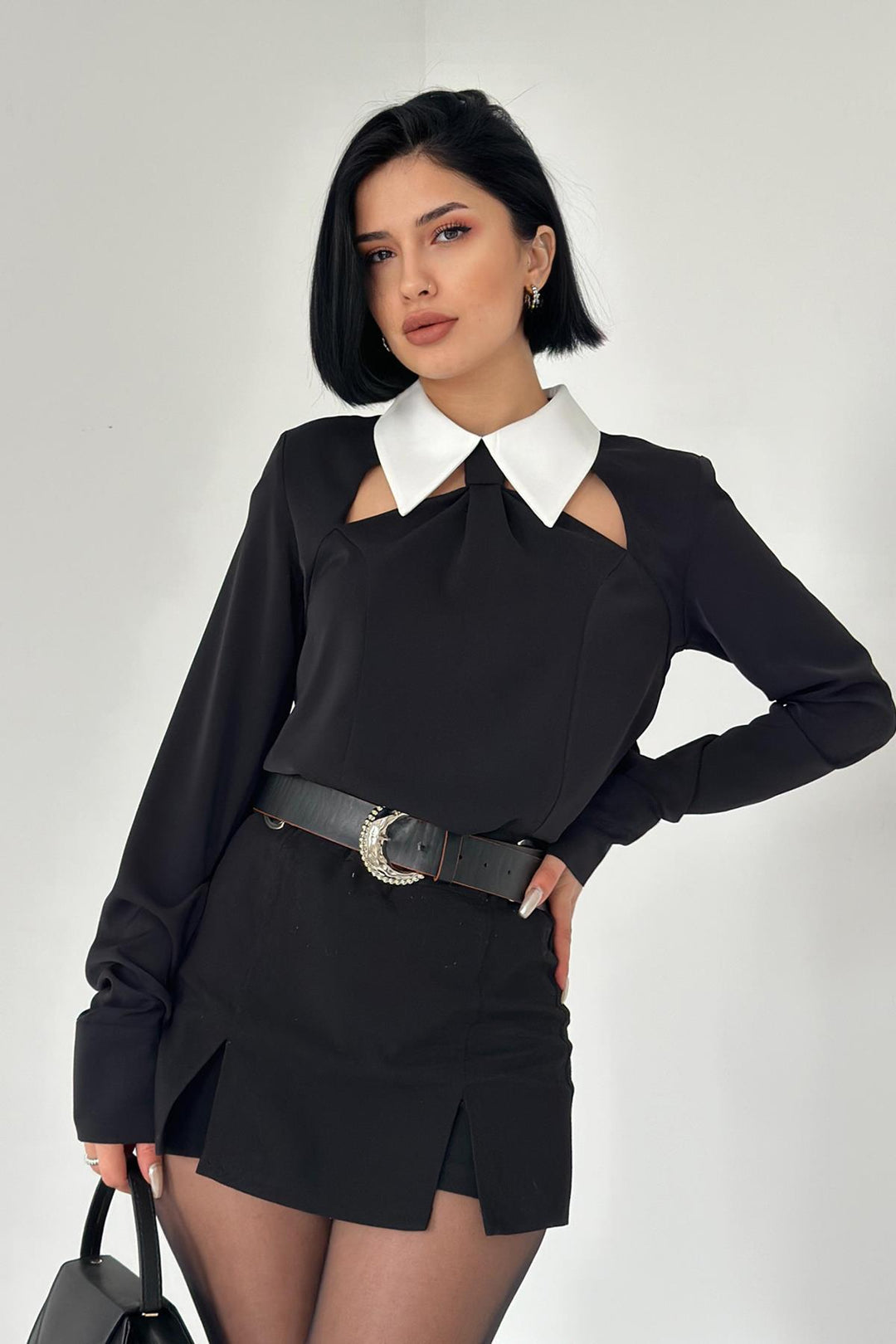ELS Front Tie Detail Blouse - Black - Laeken