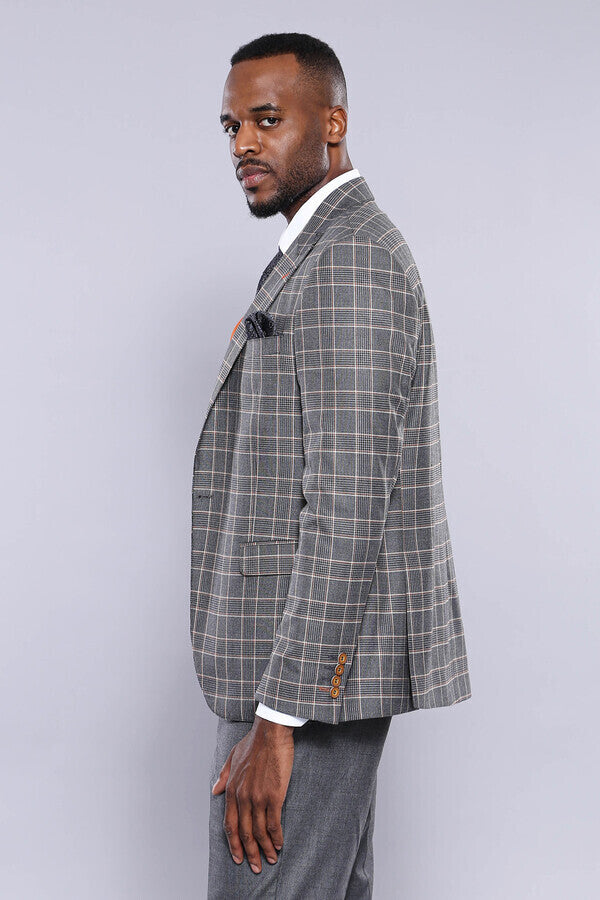 WSS Orange Vested Checked Grey Men Suit  - Wuppertal