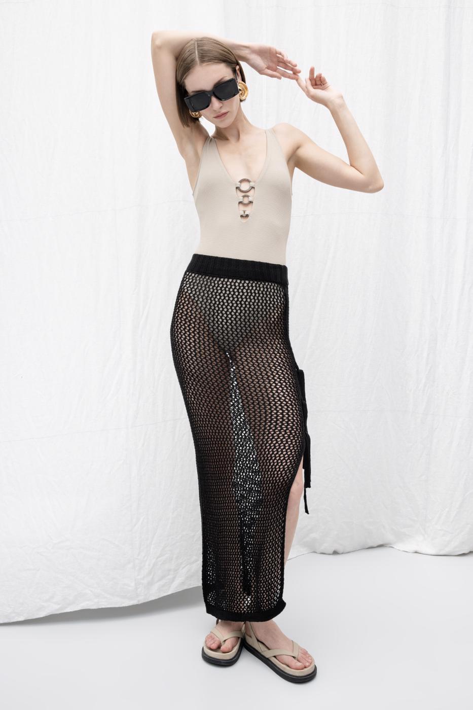 BSL Women Knitted Deep Slit Maxi Skirt - Barking