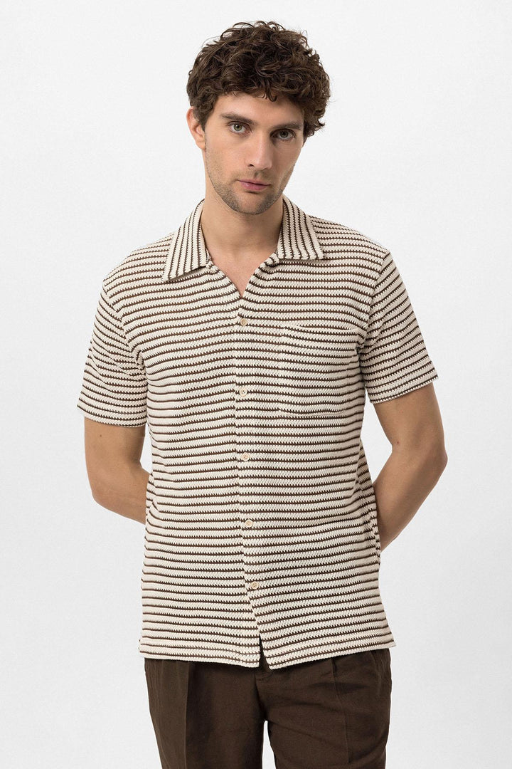 ANT Knitted Striped Short Sleeve Men's Shirt - Oak Lawn