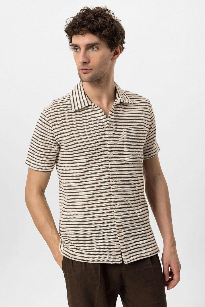 ANT Knitted Striped Short Sleeve Men's Shirt - Oak Lawn