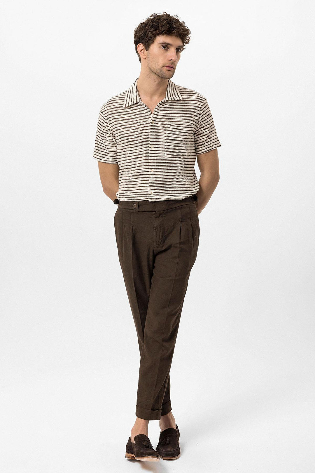 ANT Knitted Striped Short Sleeve Men's Shirt - Oak Lawn