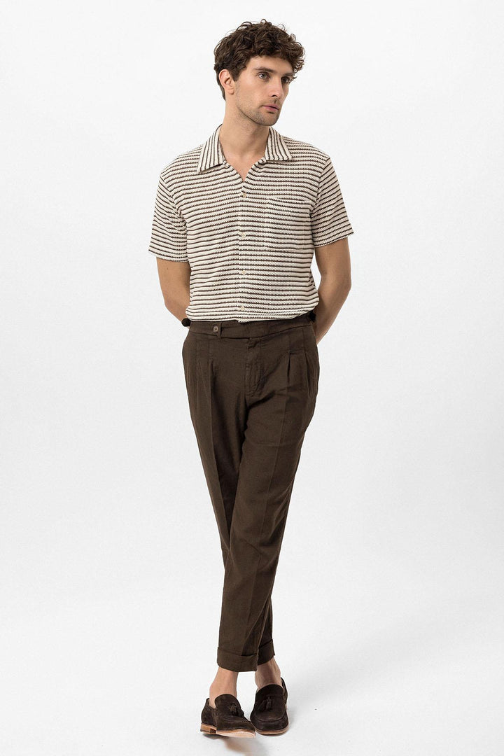 ANT Knitted Striped Short Sleeve Men's Shirt - Oak Lawn