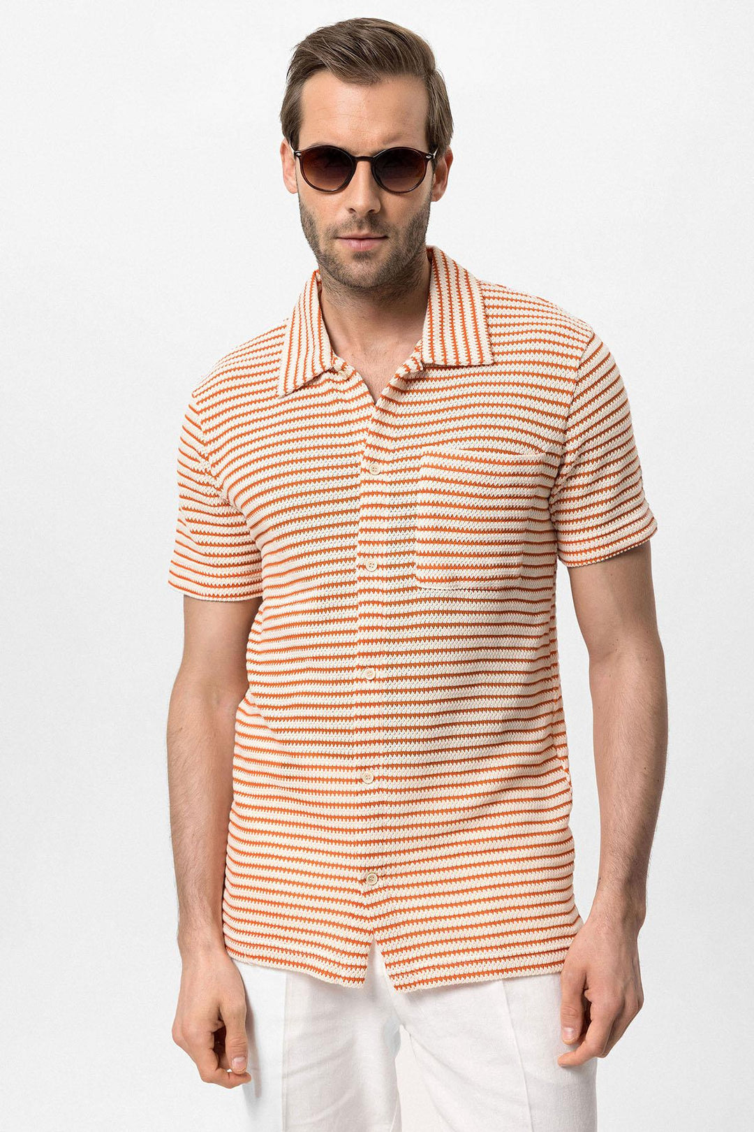 ANT Knitted Striped Short Sleeve Men's Shirt - Velsen-Zuid
