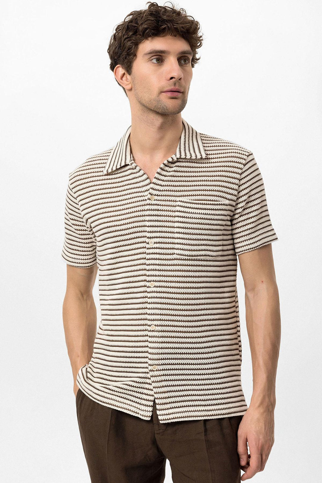 ANT Knitted Striped Short Sleeve Men's Shirt - Oak Lawn