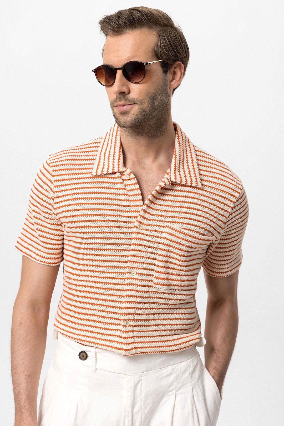 ANT Knitted Striped Short Sleeve Men's Shirt - Velsen-Zuid
