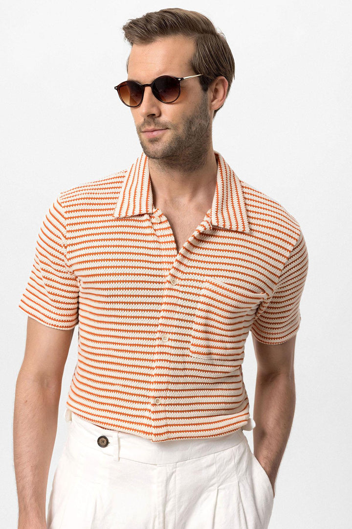 ANT Knitted Striped Short Sleeve Men's Shirt - Velsen-Zuid