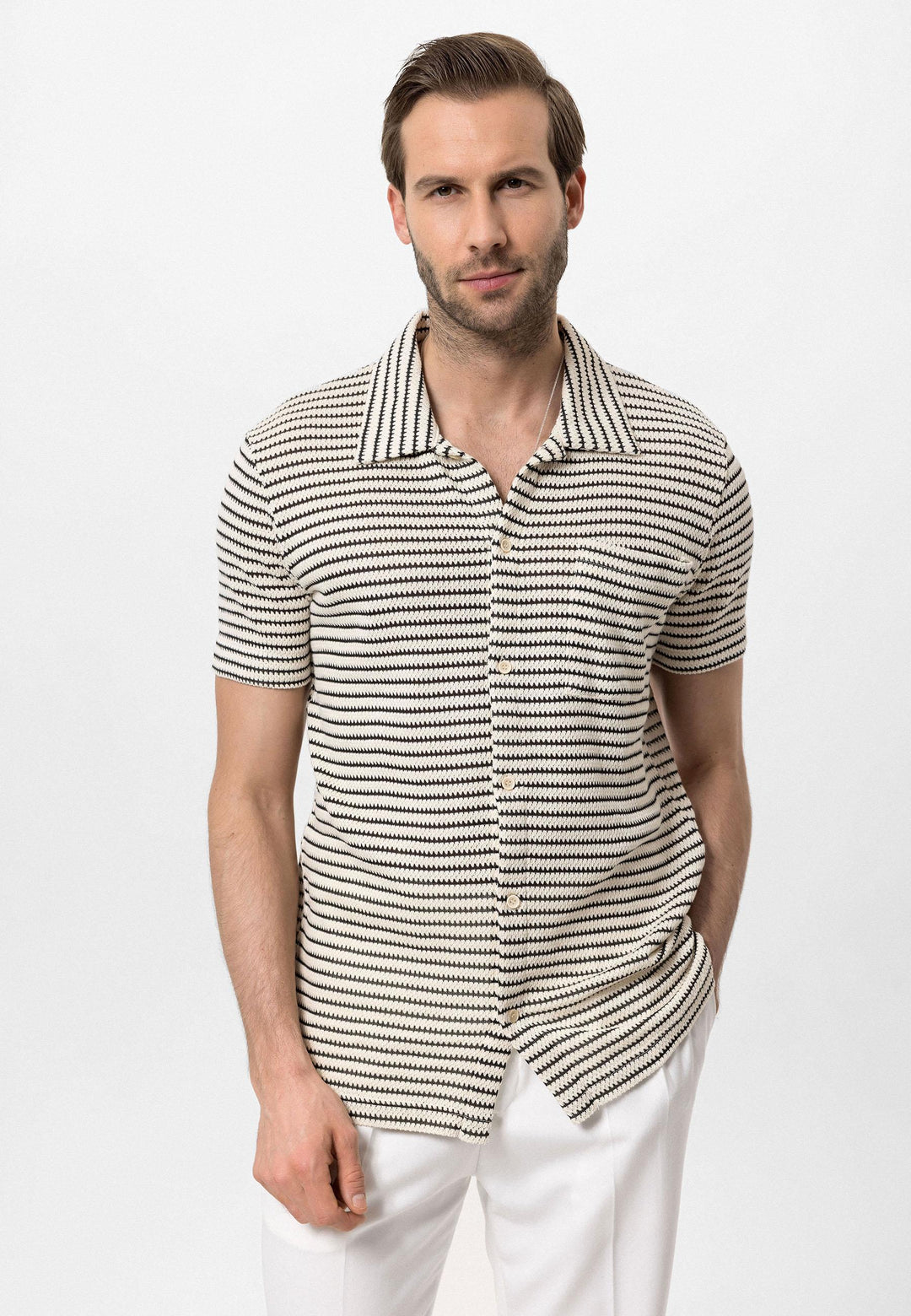 ANT Knitted Striped Short Sleeve Men's Shirt - Colmar