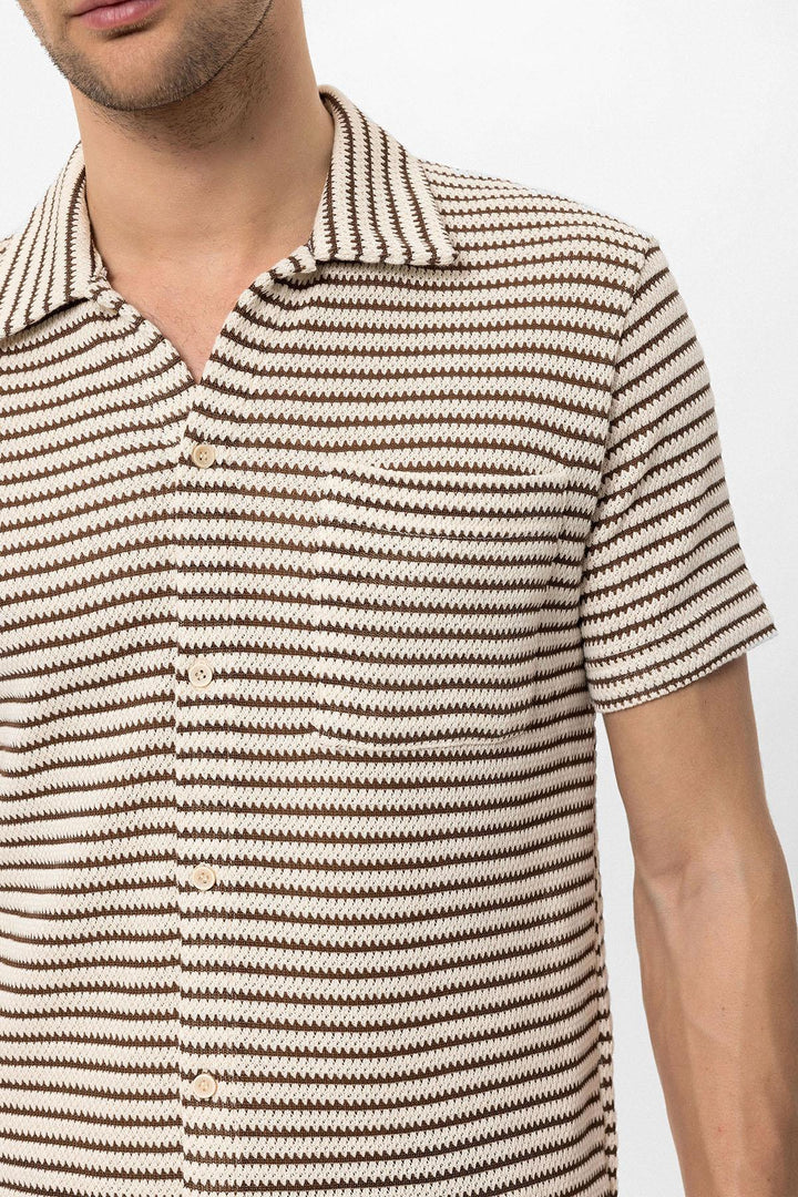 ANT Knitted Striped Short Sleeve Men's Shirt - Oak Lawn