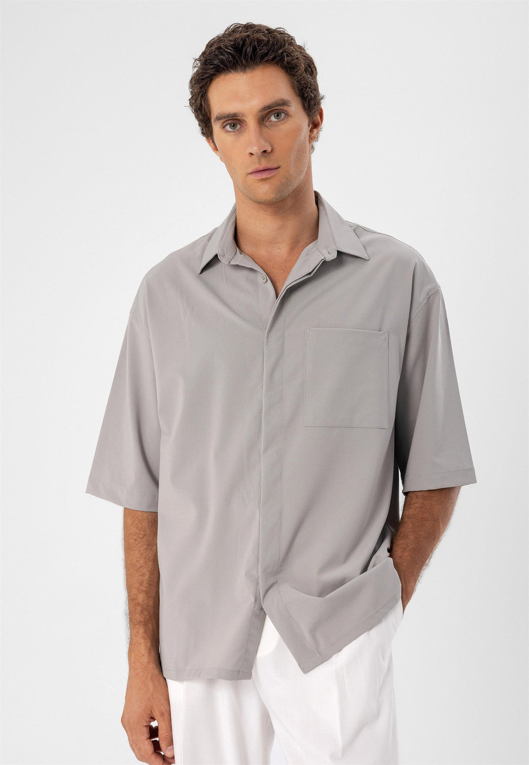 ANT Oversize Hidden Button Short Sleeve Men's Shirt - Taylor