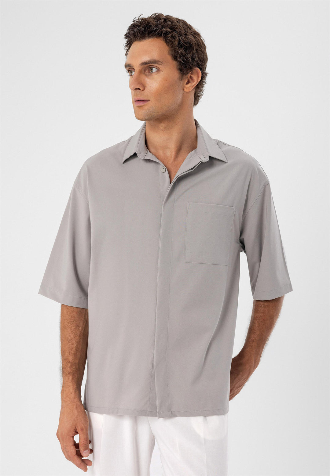 ANT Oversize Hidden Button Short Sleeve Men's Shirt - Taylor