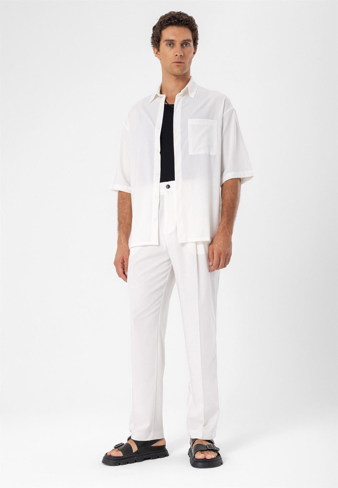 ANT Oversize Hidden Button Short Sleeve Men's Shirt - Pacifica