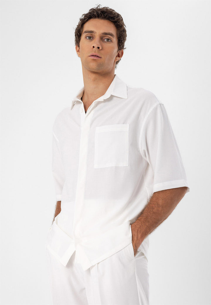 ANT Oversize Hidden Button Short Sleeve Men's Shirt - Pacifica