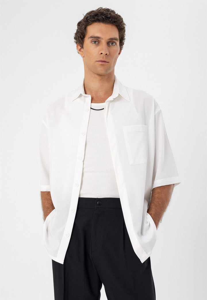 ANT Oversize Hidden Button Short Sleeve Men's Shirt - Pacifica