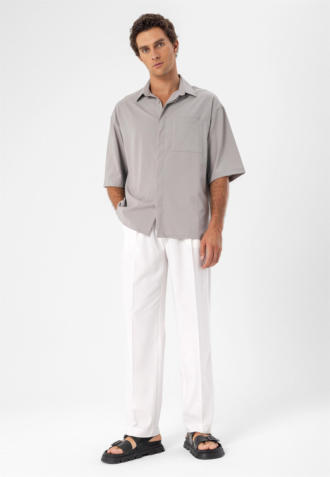 ANT Oversize Hidden Button Short Sleeve Men's Shirt - Taylor