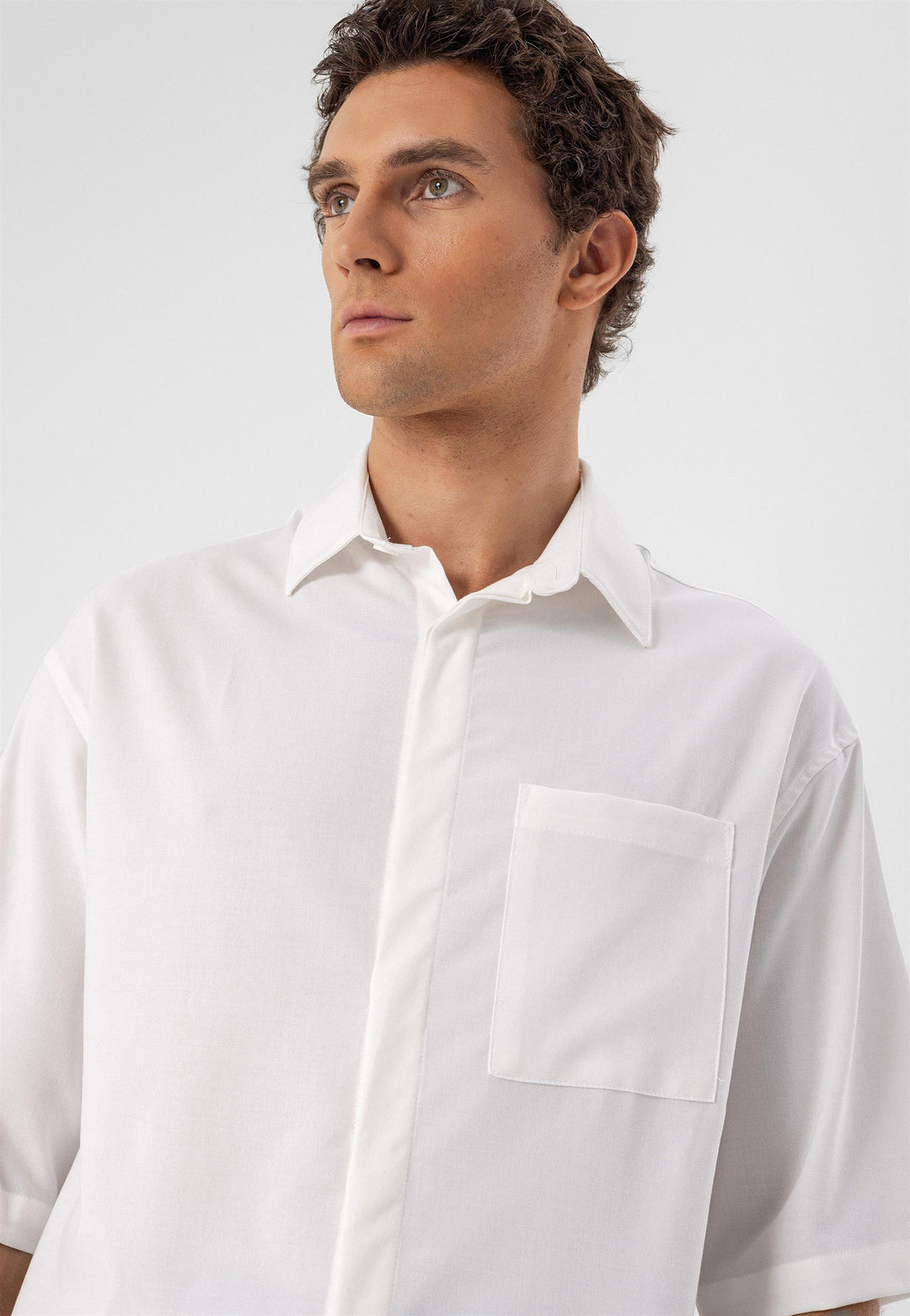 ANT Oversize Hidden Button Short Sleeve Men's Shirt - Pacifica