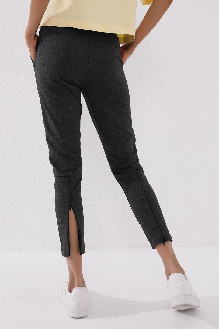 TMY Anthracite Melange Zippered Cuffed Pocketed Comfort Fit Women's Sweatpants - 94246 - Kendall