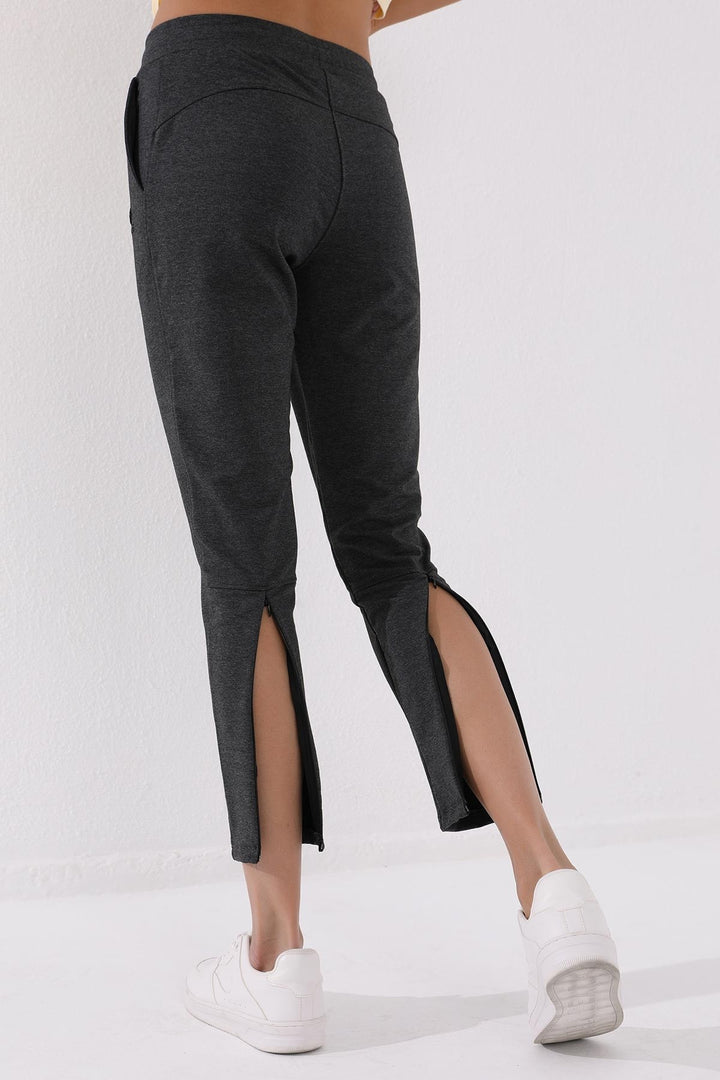 TMY Anthracite Melange Zippered Cuffed Pocketed Comfort Fit Women's Sweatpants - 94246 - Kendall
