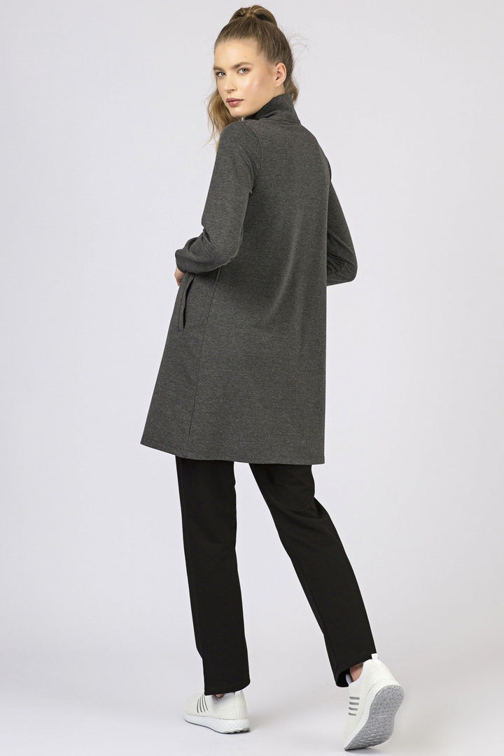 TMY Anthracite - Black High Neck Zippered Pocketed Standard Fit Classic Cuff Women's Sweatshirt Tunic Set - 95206 - Essen