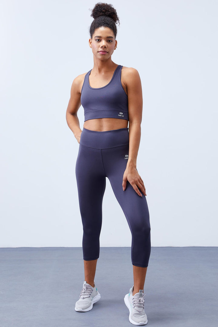 TMY Anthracite High Waist Shaper Leggings Set with Cross Back Detail Slim Fit Women's Leggings Set - 95283 - Renton