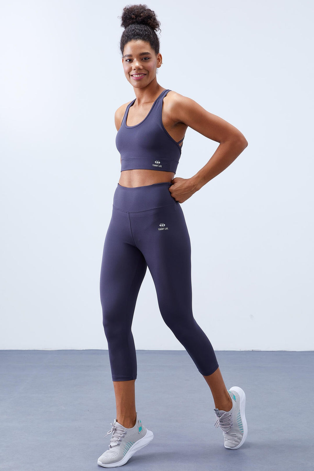 TMY Anthracite High Waist Shaper Leggings Set with Cross Back Detail Slim Fit Women's Leggings Set - 95283 - Renton