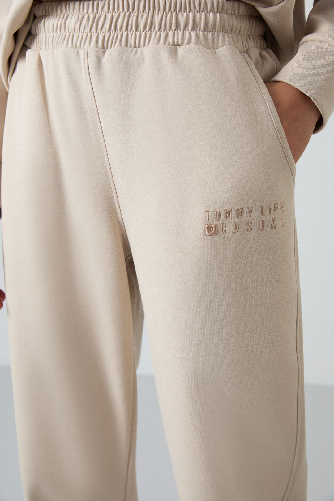 TMY Beige V-Neck Oversized Elastic Cuff Women's Tracksuit Set - 95287 - Rotterdam