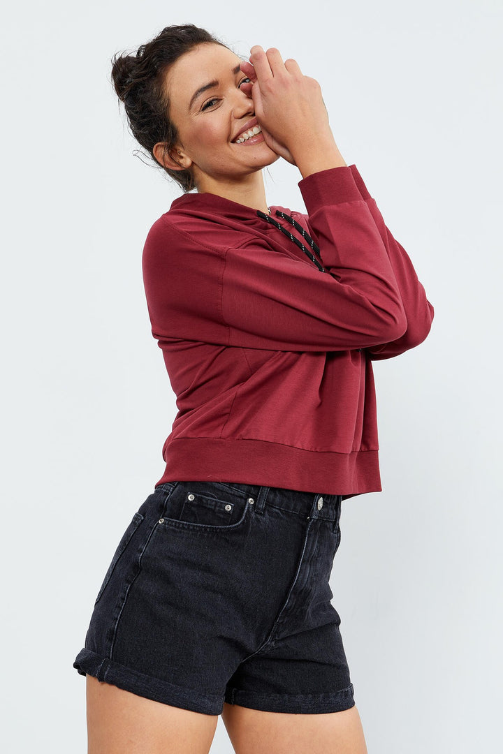 TMY Burgundy Long Sleeve Comfort Fit Hooded Women's Sweatshirt - 97115 - Leesburg