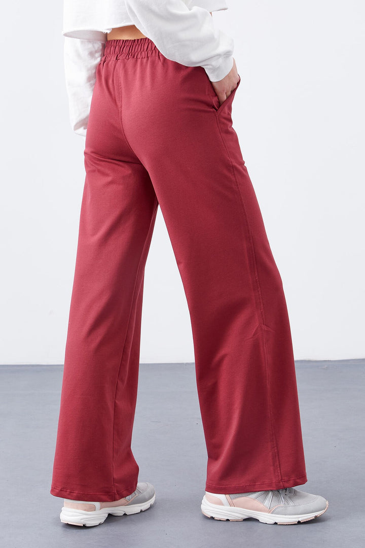 TMY Burgundy High Waist Pocketed Comfort Fit Wide Leg Women's Sweatpants - 94567 - Albany