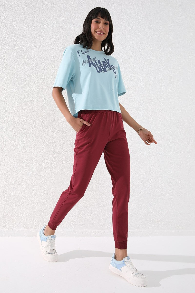 TMY Burgundy High Waist Jogger Comfort Fit Cuffed Women's Sweatpants - 94561 - Vlaardingen