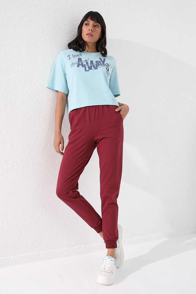 TMY Burgundy High Waist Jogger Comfort Fit Cuffed Women's Sweatpants - 94561 - Vlaardingen