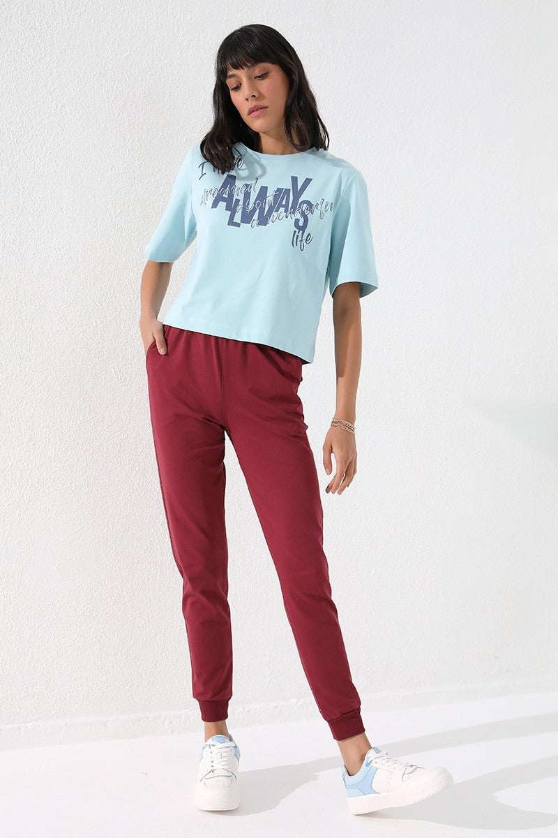 TMY Burgundy High Waist Jogger Comfort Fit Cuffed Women's Sweatpants - 94561 - Vlaardingen