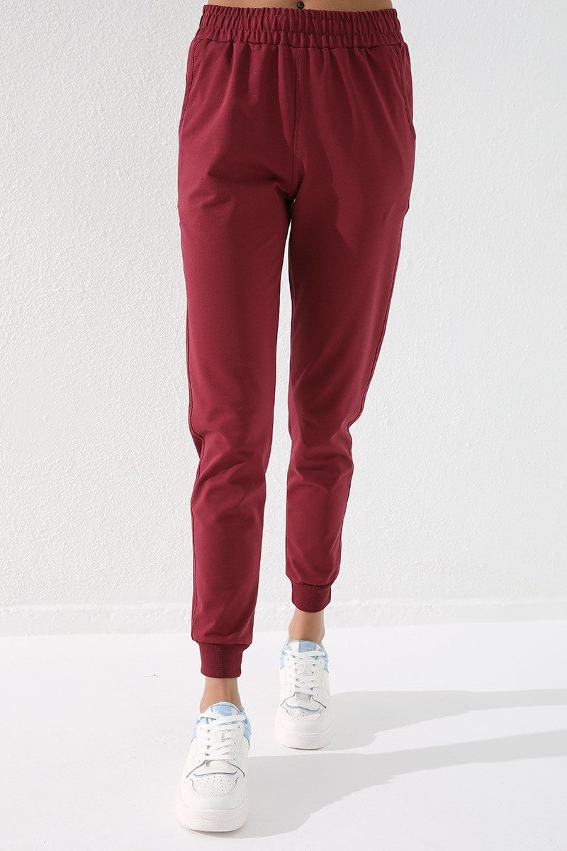TMY Burgundy High Waist Jogger Comfort Fit Cuffed Women's Sweatpants - 94561 - Vlaardingen
