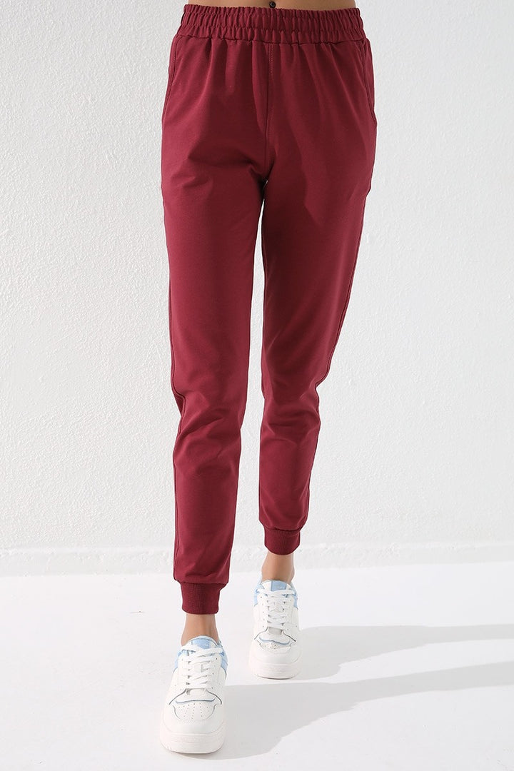 TMY Burgundy High Waist Jogger Comfort Fit Cuffed Women's Sweatpants - 94561 - Vlaardingen