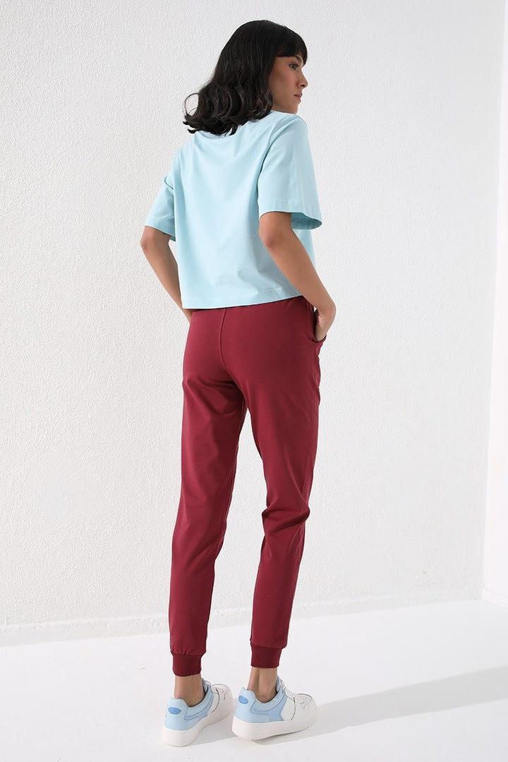 TMY Burgundy High Waist Jogger Comfort Fit Cuffed Women's Sweatpants - 94561 - Vlaardingen