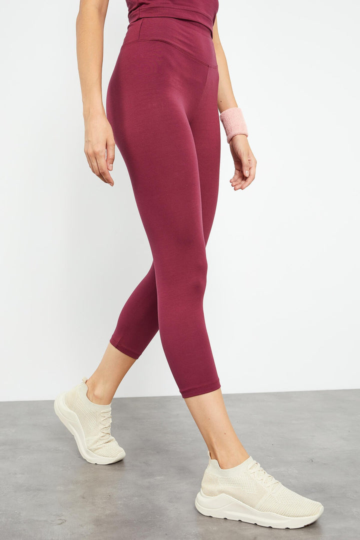 TMY Burgundy High Waist Capri-Crop Tank Top Slim Fit Women's Leggings Set - 95284 - Dubno