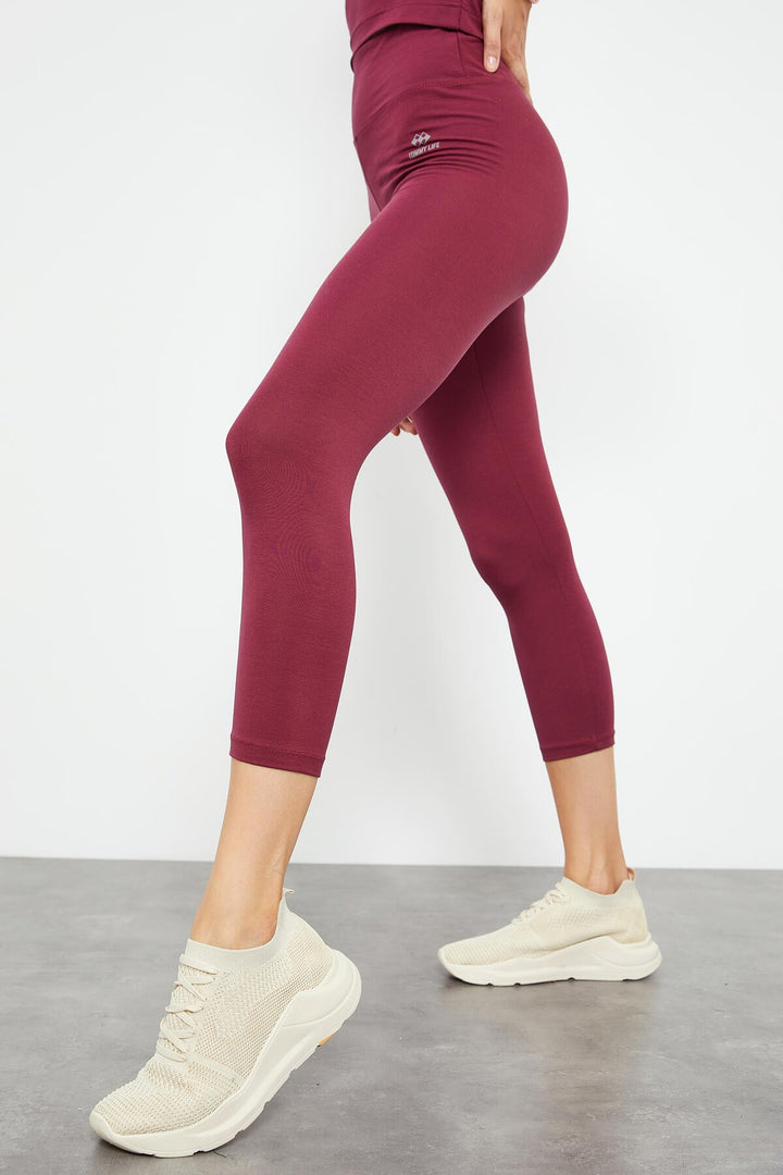 TMY Burgundy High Waist Capri-Crop Tank Top Slim Fit Women's Leggings Set - 95284 - Dubno