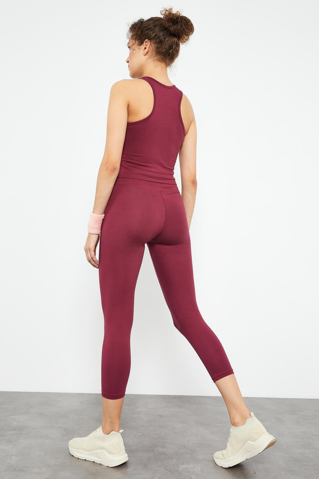 TMY Burgundy High Waist Capri-Crop Tank Top Slim Fit Women's Leggings Set - 95284 - Dubno