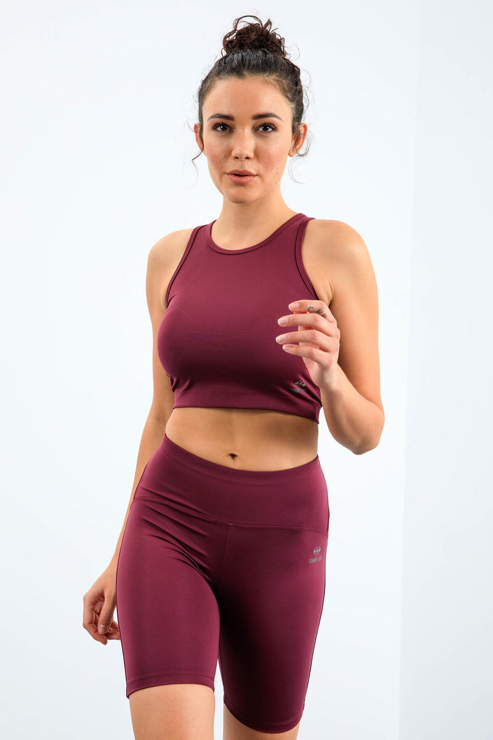 TMY Burgundy High Waist Shaper Slim Fit Crop Biker Women's Leggings Set - 95302 - Lancaster