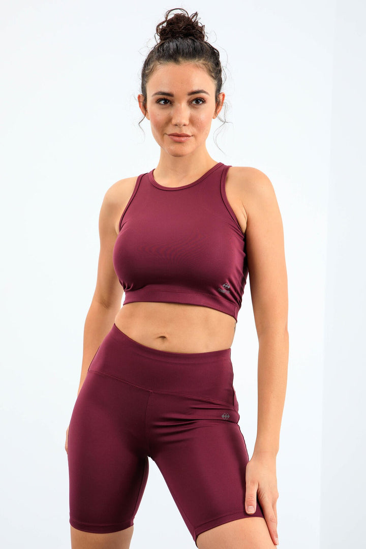 TMY Burgundy High Waist Shaper Slim Fit Crop Biker Women's Leggings Set - 95302 - Lancaster