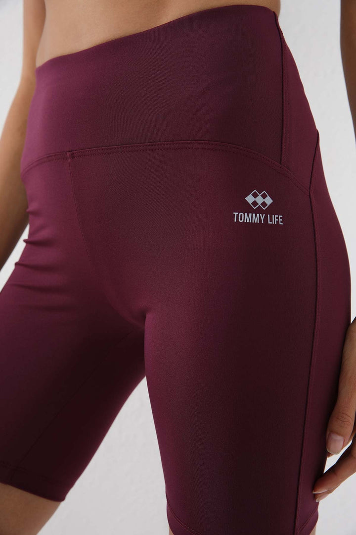 TMY Burgundy High Waist Shaping Short Biker Women's Leggings - 91007 - Genk