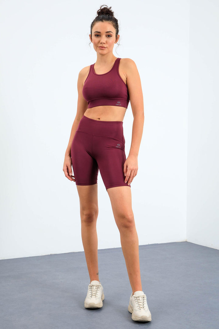 TMY Burgundy High Waist Shaper Slim Fit Bustier Biker Women Leggings Set - 95303 - North Lauderdale