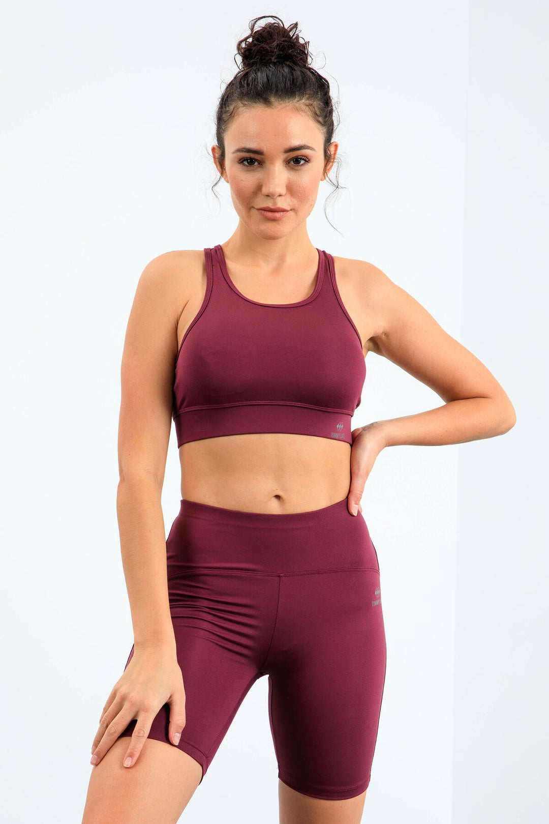 TMY Burgundy High Waist Shaper Slim Fit Bustier Biker Women Leggings Set - 95303 - North Lauderdale