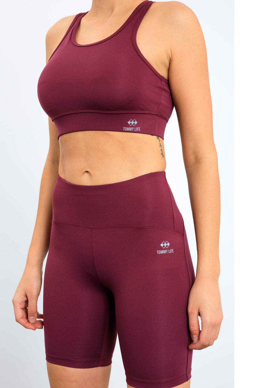 TMY Burgundy High Waist Shaper Slim Fit Bustier Biker Women Leggings Set - 95303 - North Lauderdale