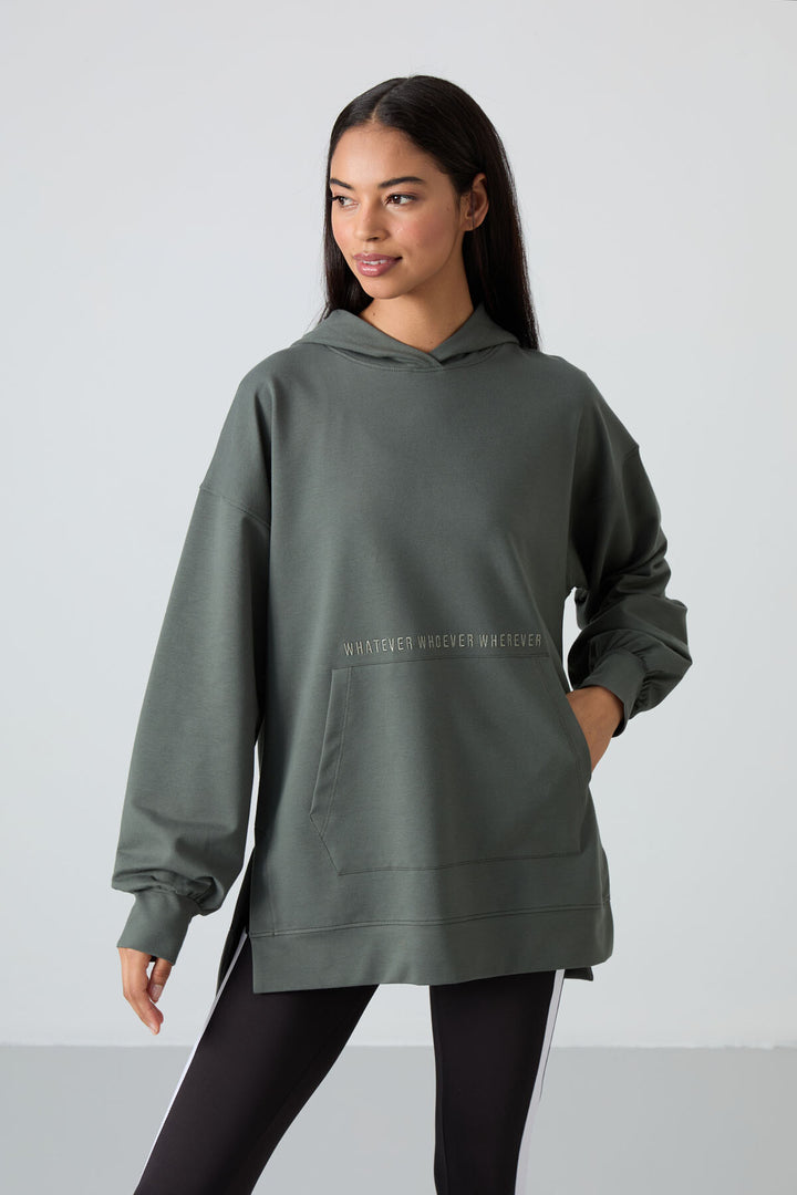 TMY Çağla Balloon Sleeve Embroidered Women's Oversized Tunic Sweatshirt - 97163 - Ormond Beach