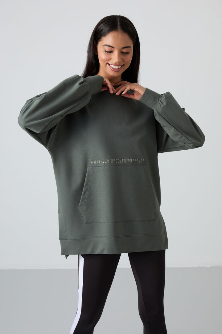 TMY Çağla Balloon Sleeve Embroidered Women's Oversized Tunic Sweatshirt - 97163 - Ormond Beach