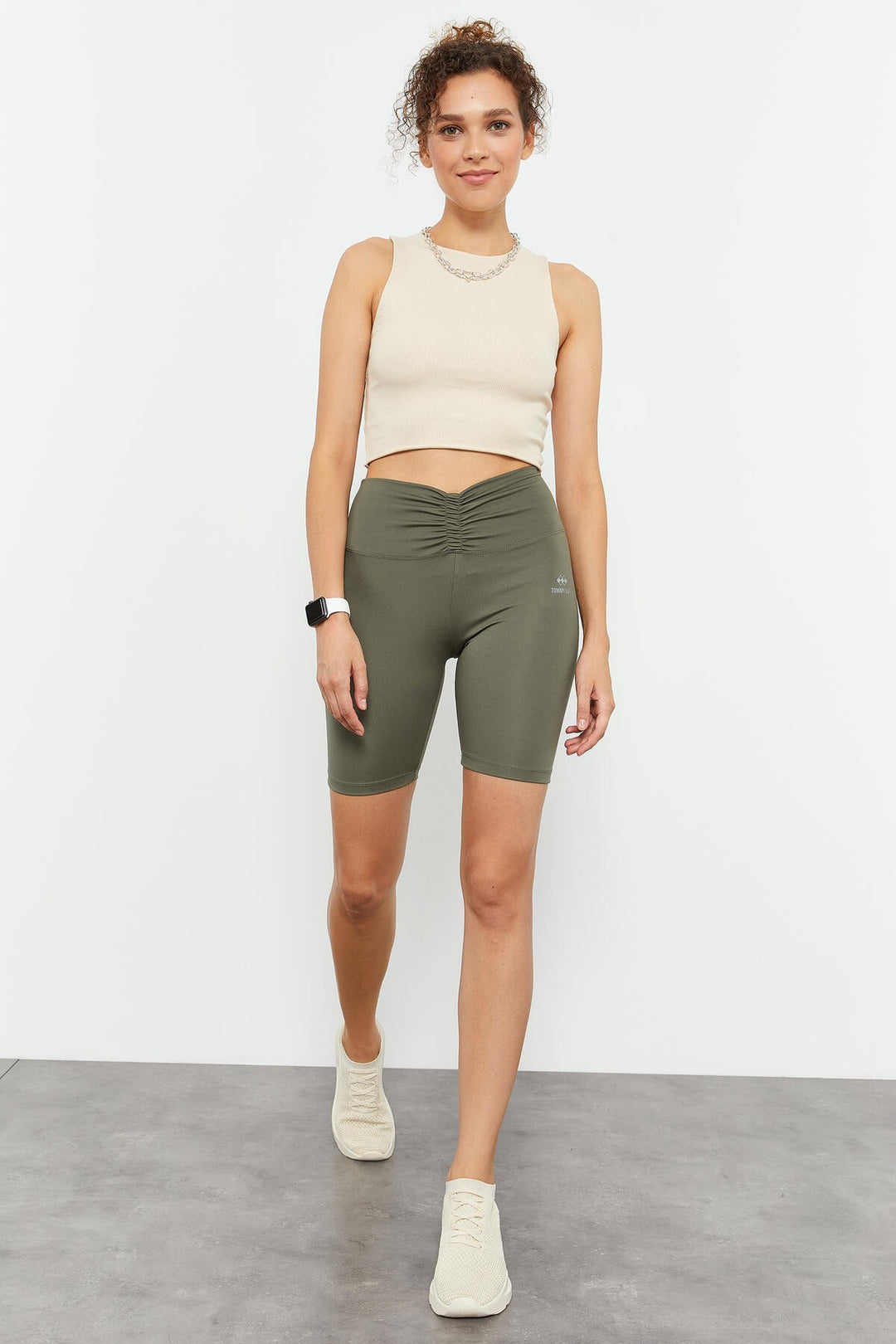 TMY Çağla Ruched High Waist Shaping Short Women's Biker Leggings - 91008 - Tarragona