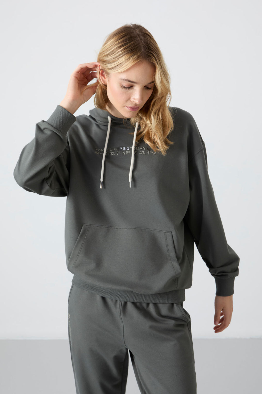 TMY Çağla Hooded Kangaroo Pocket Oversized Elastic Cuff Women's Tracksuit - 95288 - Miahuatlán de Porfirio Díaz